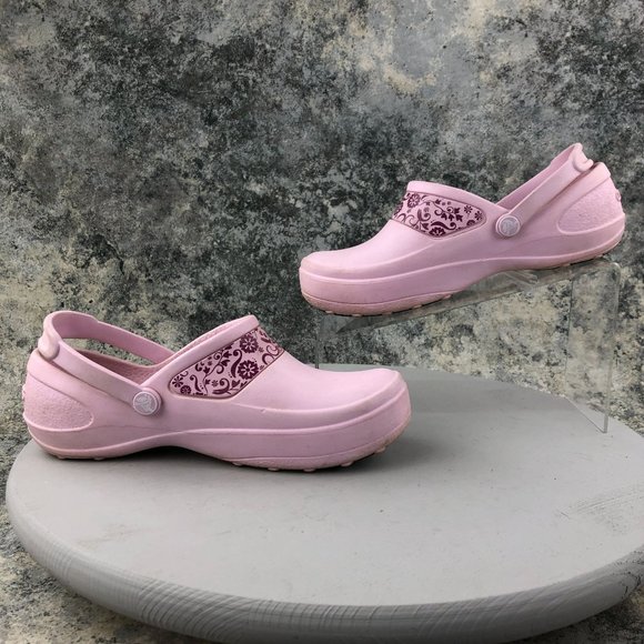 Crocs Women's Size 8 Mercy Work Pink Floral SlipOn Crocs Lock Rubber Clogs - Picture 7 of 11